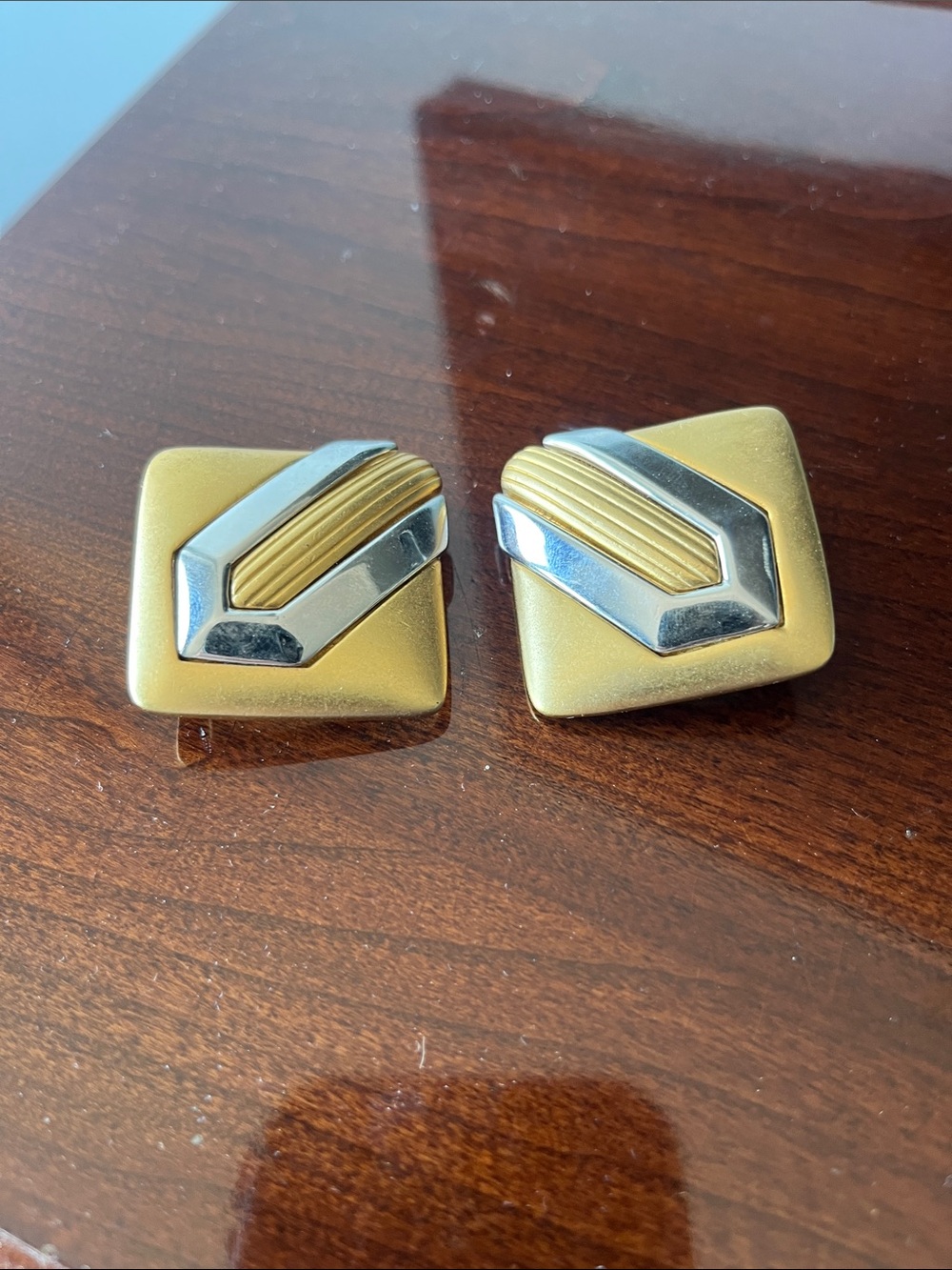 Vintage 80’s 90’s Gold Silver Geometric Clip-On Earrings Bold Retro